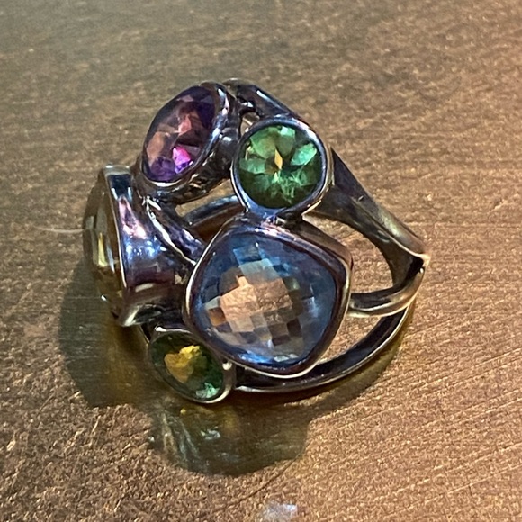 FINAL PRICE Chunky Indonesian Sterling Silver multi gem ring 7.5, stunning! - Picture 8 of 15